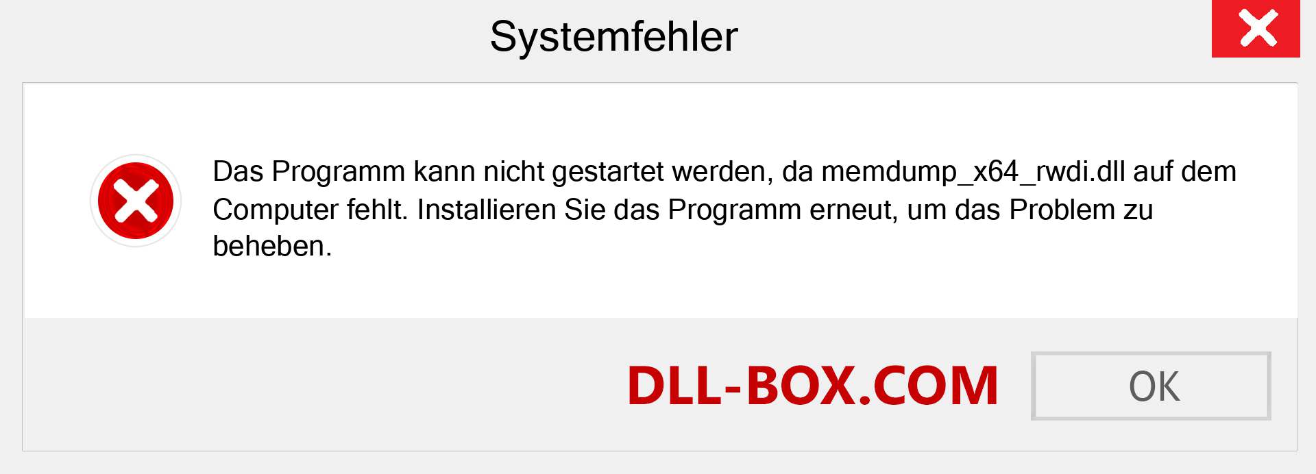 memdump_x64_rwdi.dll-Datei fehlt?. Download für Windows 7, 8, 10 - Fix memdump_x64_rwdi dll Missing Error unter Windows, Fotos, Bildern