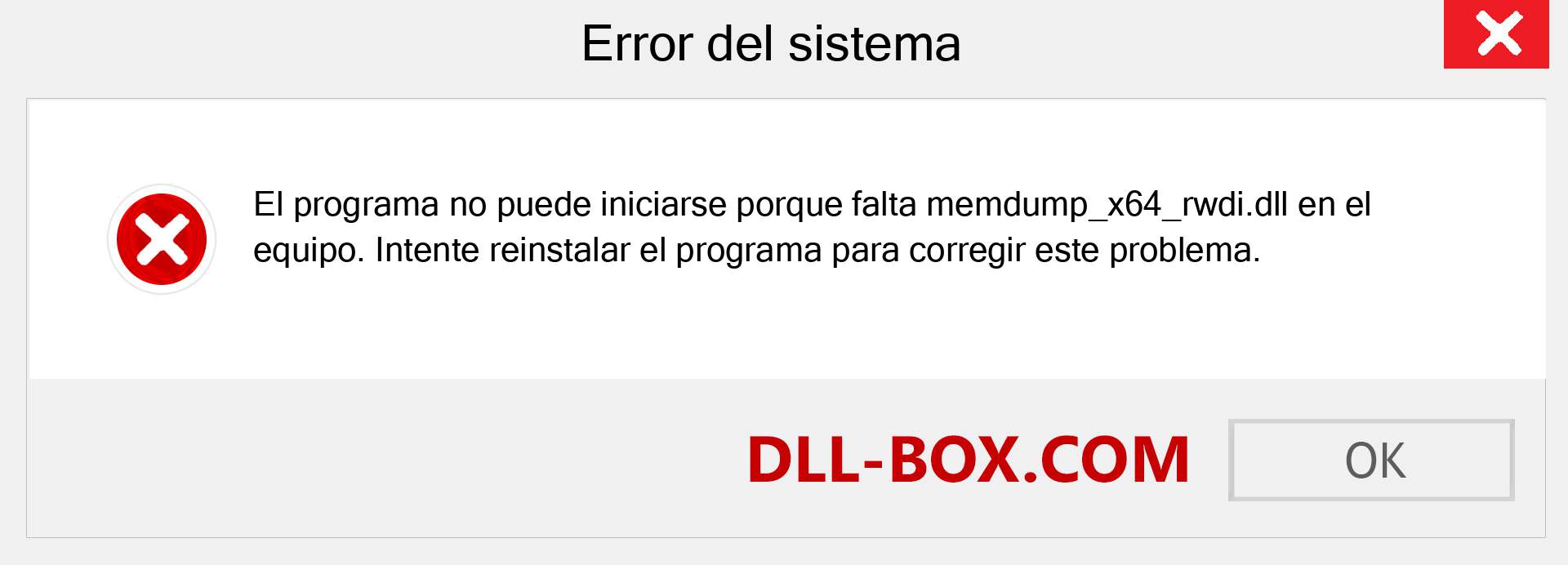 ¿Falta el archivo memdump_x64_rwdi.dll ?. Descargar para Windows 7, 8, 10 - Corregir memdump_x64_rwdi dll Missing Error en Windows, fotos, imágenes