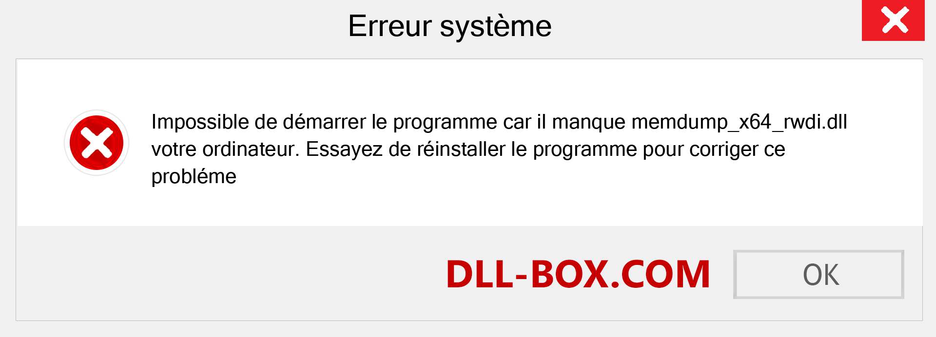 Le fichier memdump_x64_rwdi.dll est manquant ?. Télécharger pour Windows 7, 8, 10 - Correction de l'erreur manquante memdump_x64_rwdi dll sur Windows, photos, images